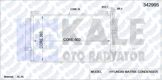 KALE 342995 Klima Radyatoru Hyundai Matrix  1.5 Crdi Vgt 01> (Al/Al) (Kurutucu Ile)